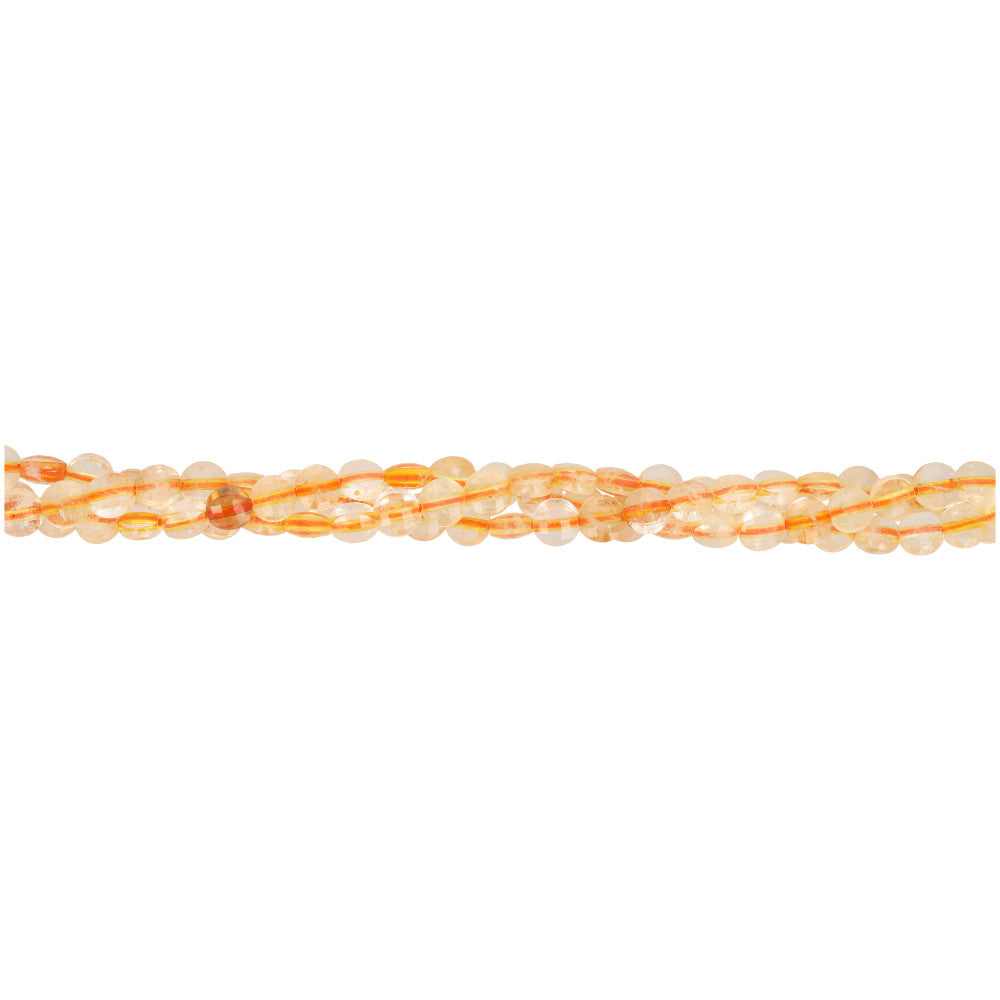 Gemstone Beads, Citrine, 4mm Diamond Cut Coin, 1 Strand