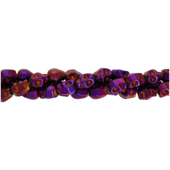 Gemstone Beads, Electroplated Hematine, 8x10mm Skull, 1 Strand