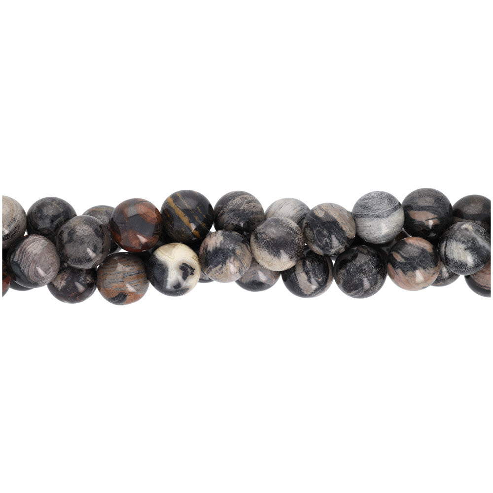 Gemstone Beads, Silver Leaf Jasper, 10mm Round, Strand