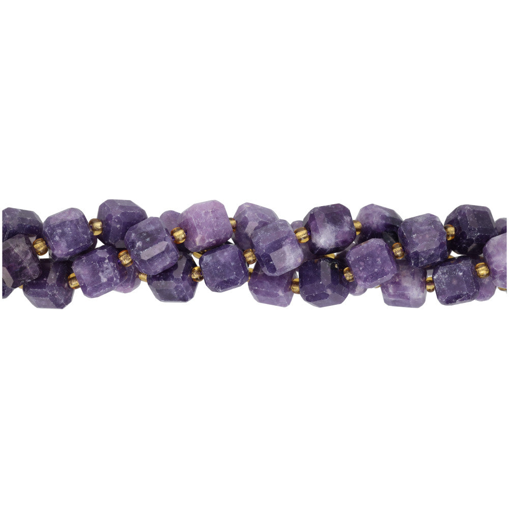 Gemstone Beads, Lepidolite, 6mm Faceted Cube, 1 Strand