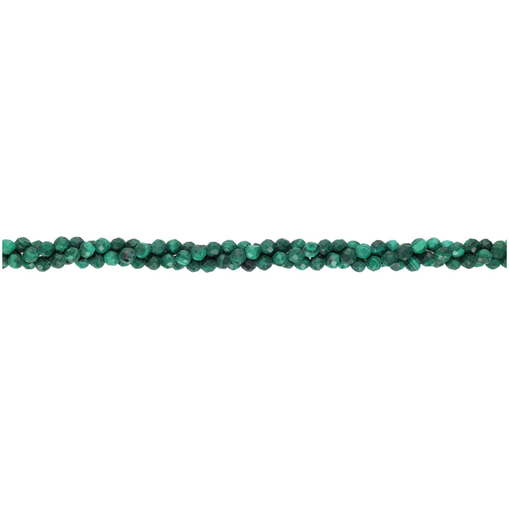 Gemstone Beads, Malachite, 3mm Faceted Round, 1 Strand