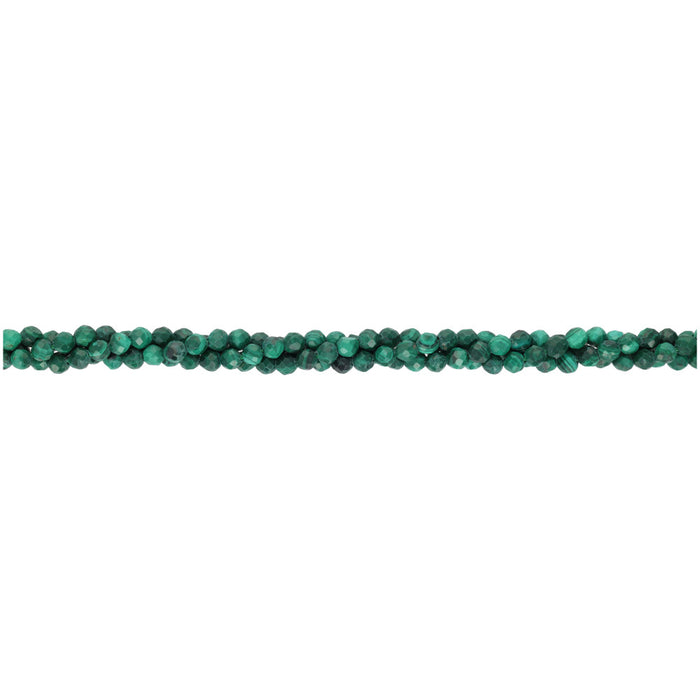 Gemstone Beads, Malachite, 3mm Faceted Round, 1 Strand