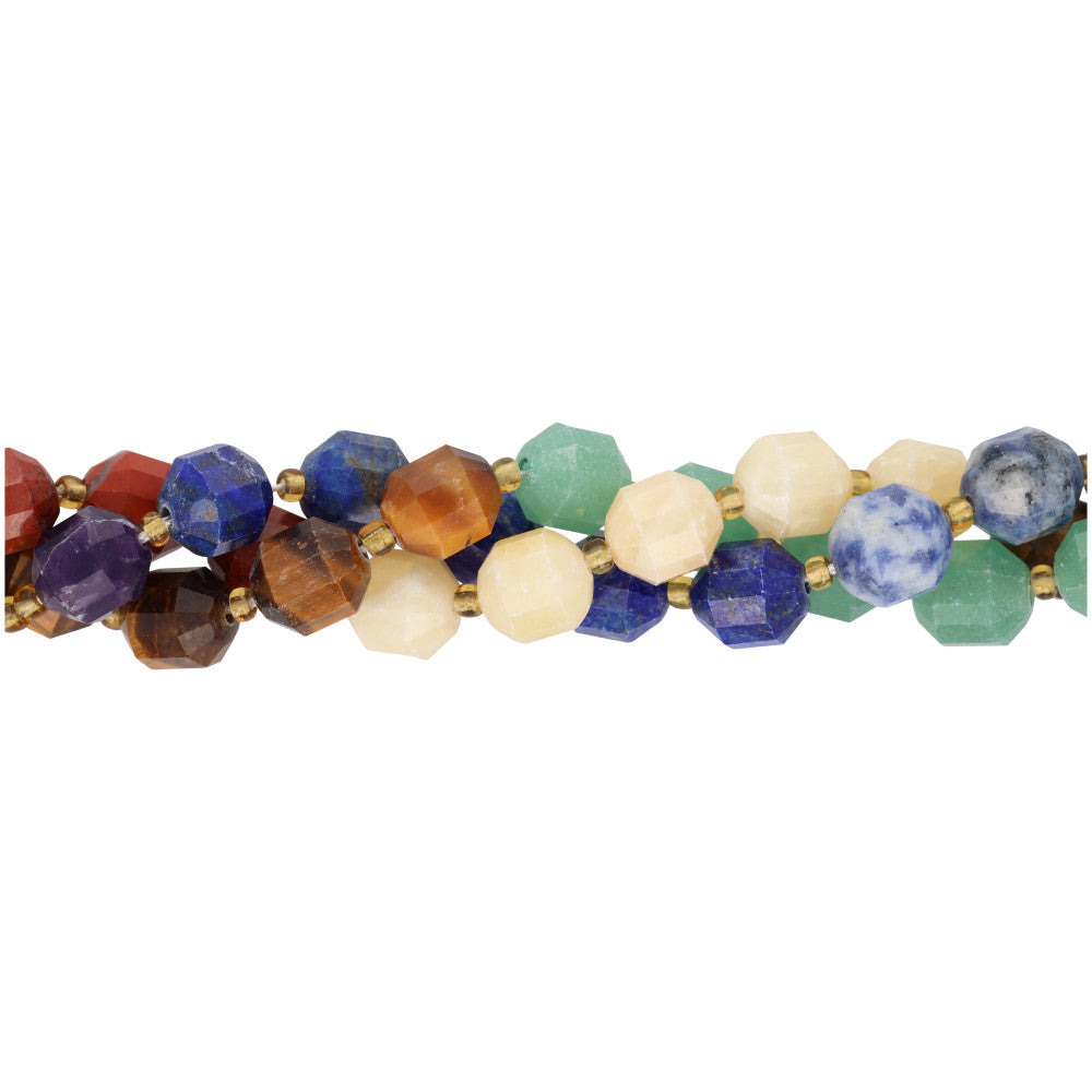 Gemstone Beads, Mix, 10mm Tube, 1 Strand