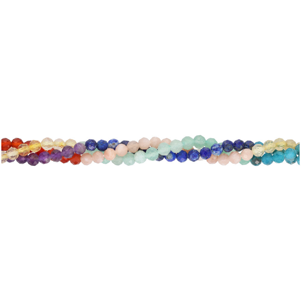 Gemstone Beads, Chakra Mix, 4mm Faceted Round, 1 Strand