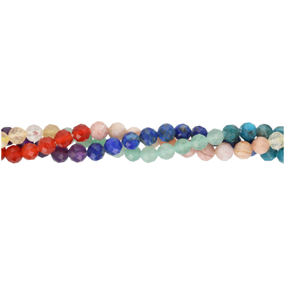 Gemstone Beads, Chakra Mix, 6mm Faceted Round, 1 Strand