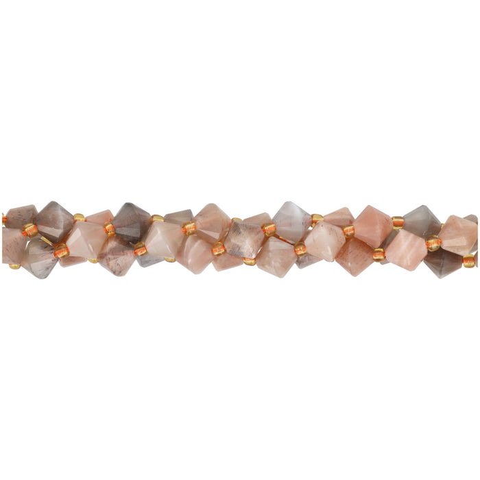 Gemstone Beads, Golden Rainbow Moonstone, 8mm Faceted Bicone, 1 Strand