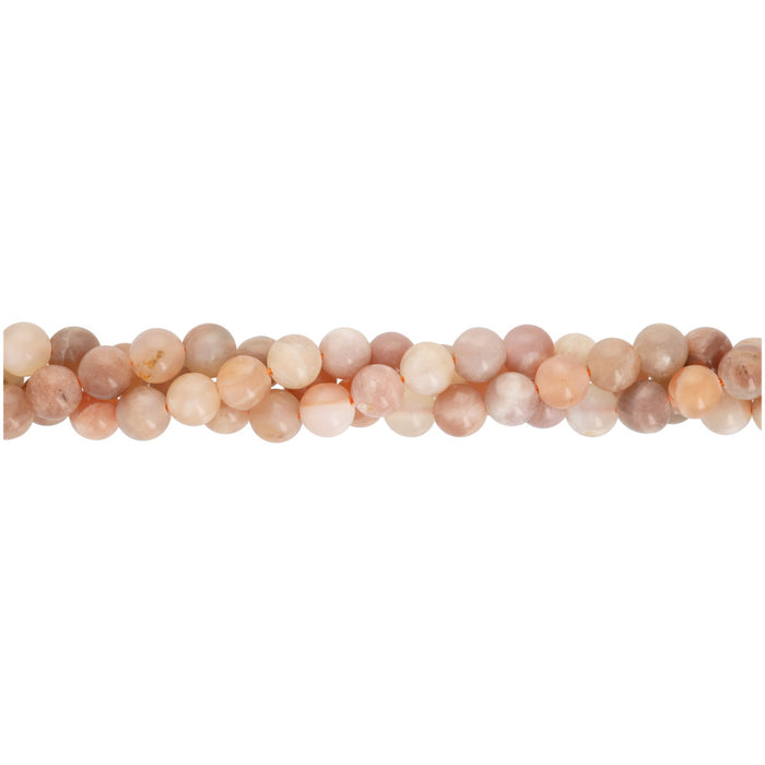 Gemstone Beads, Peach Moonstone, 6mm Round, 1 Strand