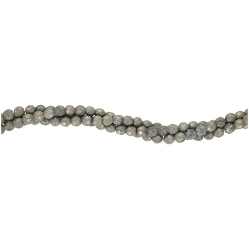 Gemstone Beads, Pyrite, 4mm Faceted Round, 1 Strand