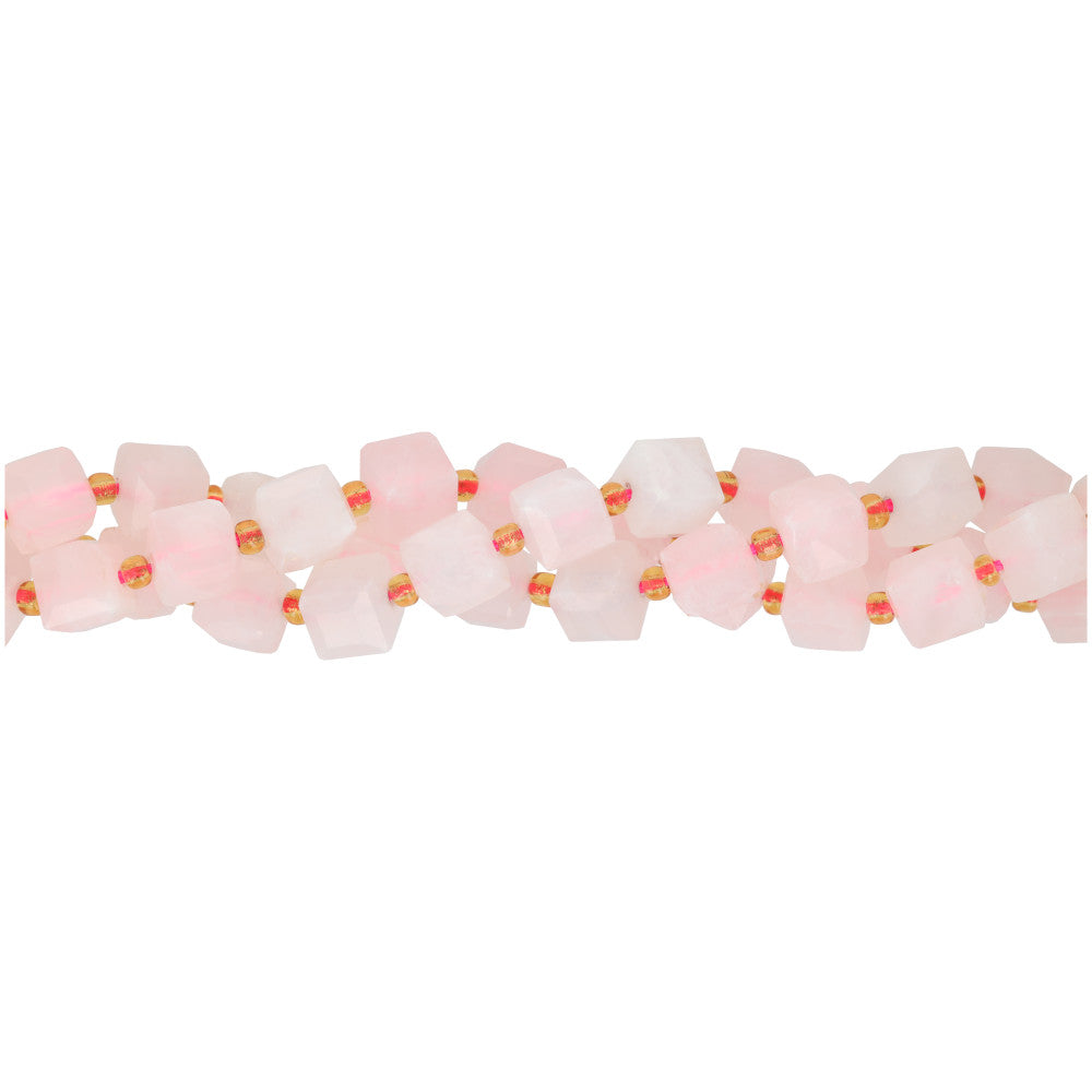 Gemstone Beads, Rose Quartz, 8mm Faceted Cube, 1 Strand