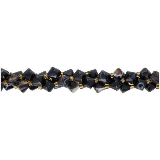 Gemstone Beads, Black Sardonyx, 8mm Faceted Bicone, 1 Strand