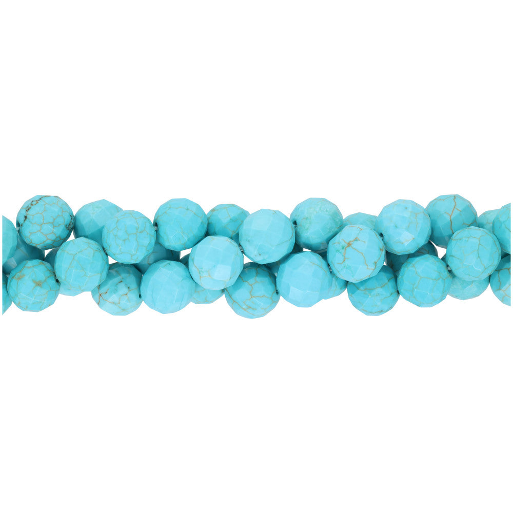 Gemstone Beads, Turquoise Dyed Magnesite, 10mm Faceted Round, 1 Strand