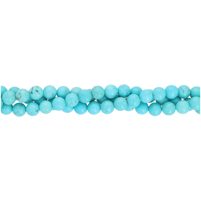 Gemstone Beads, Turquoise Dyed Magnesite, 6mm Round, 1 Strand