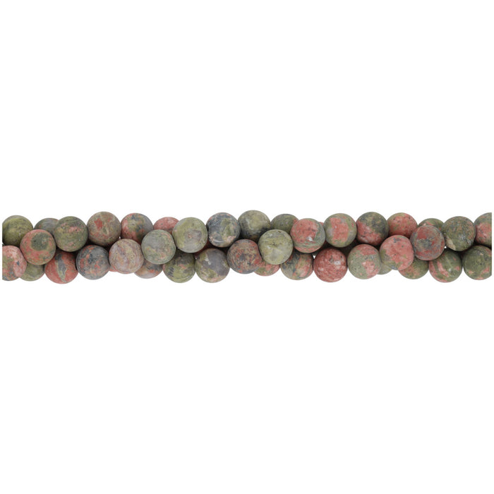 Gemstone Beads, Matte Unakite, 6mm Round, 1 Strand