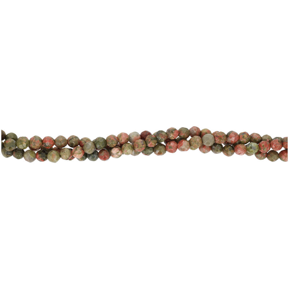 Gemstone Beads, Unakite, 4mm Faceted Round, 1 Strand