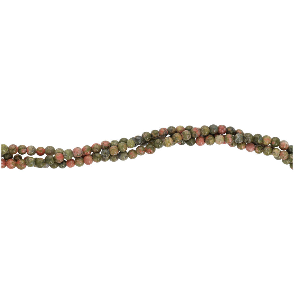 Gemstone Beads, Unakite, 3mm Round, 1 Strand