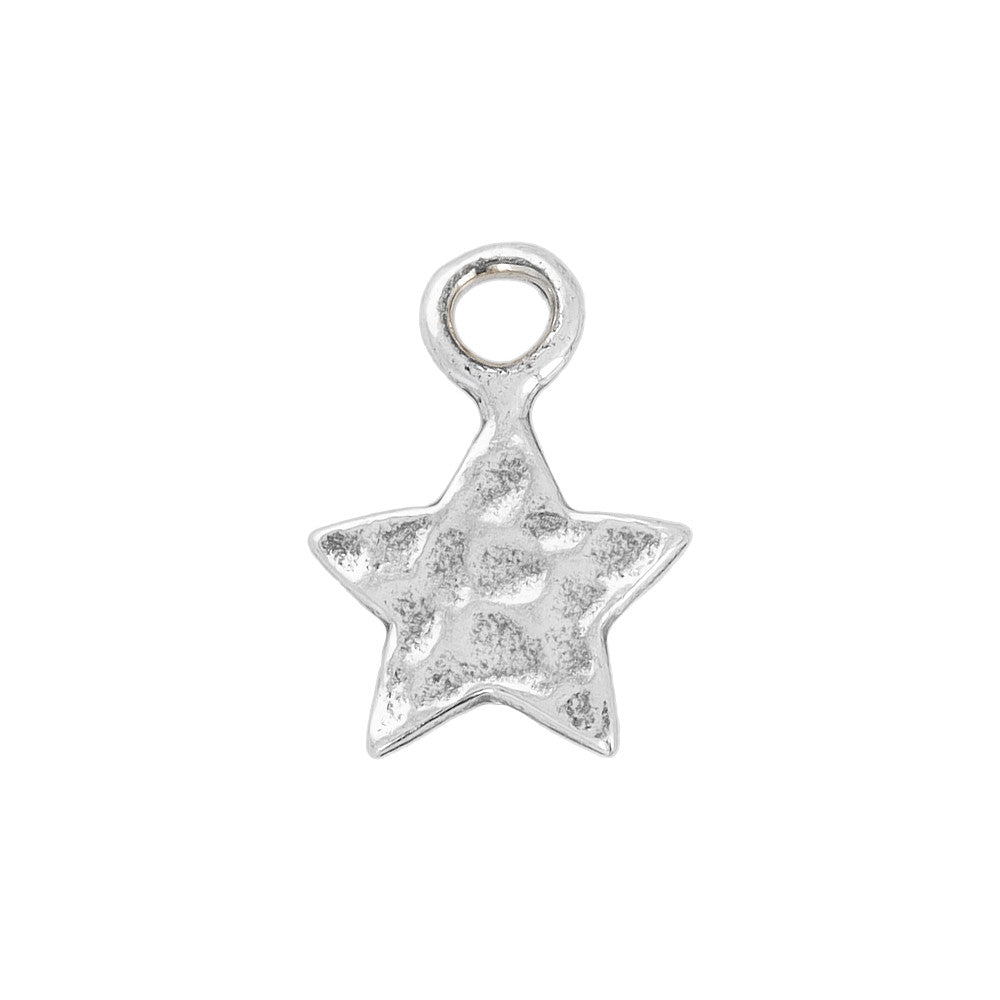 Sterling Silver Charm, Hammered Star 11x8mm, 1 Piece