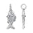 Sterling Silver Charm, Fish on a Hook 17x6.5mm, 1 Piece