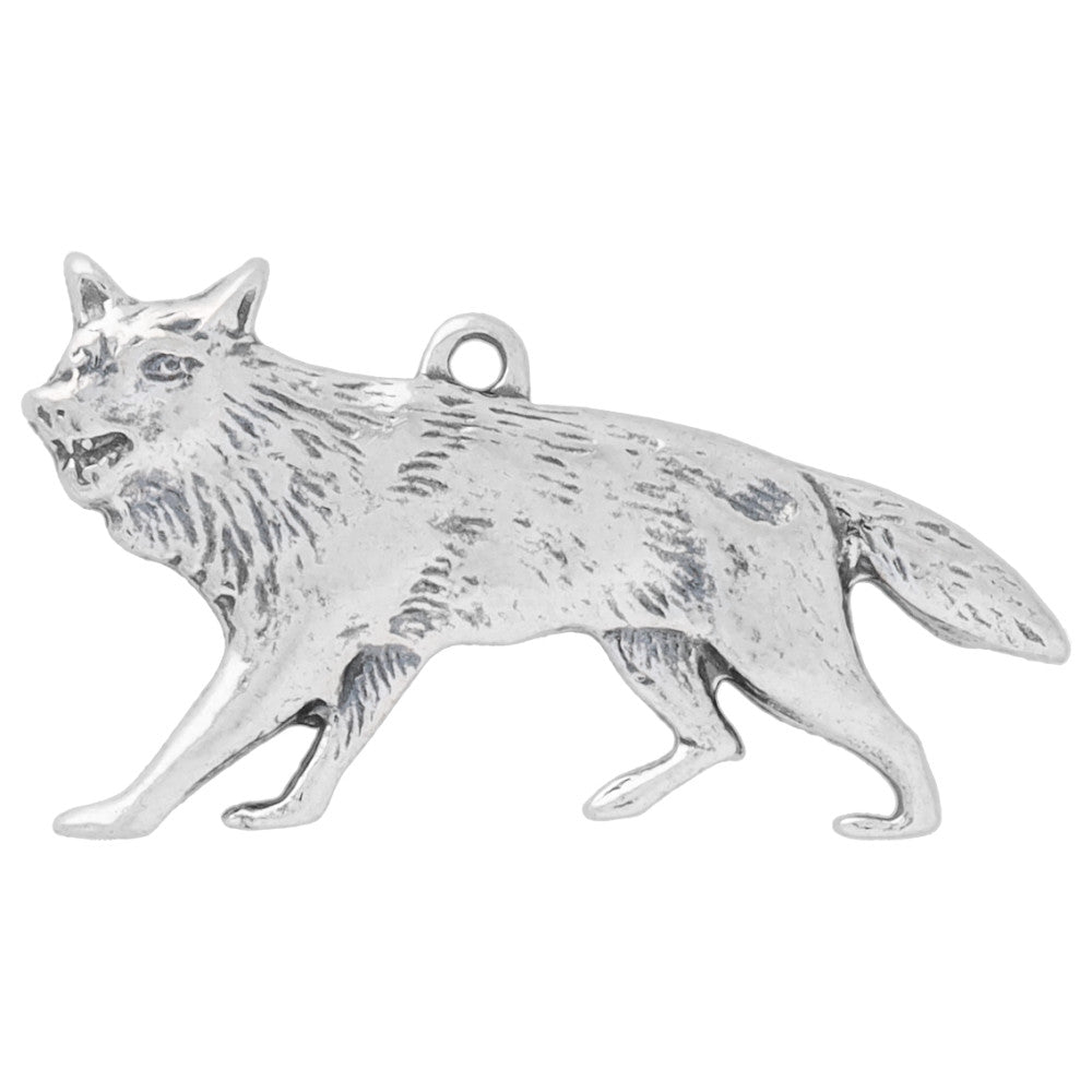 Sterling Silver Charm, Left Facing Wolf 24x13mm, 1 Piece