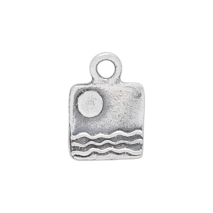 Sterling Silver Charm, Sunset Over Water Scene 12x10mm , 1 Piece