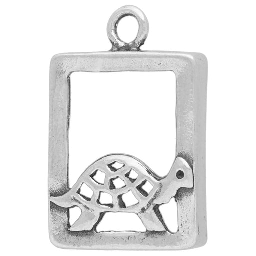 Sterling Silver Charm, Turtle Frame 22x15mm, 1 Piece