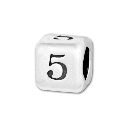 Alphabet Bead, Cube Number '5' 4.5mm, Sterling Silver (1 Piece)