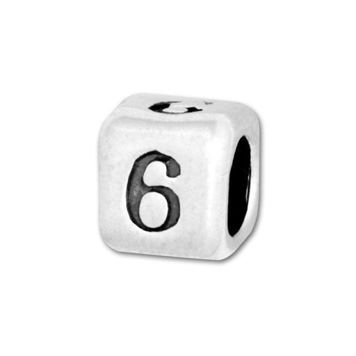 Alphabet Bead, Cube Number '6' 4.5mm, Sterling Silver (1 Piece)