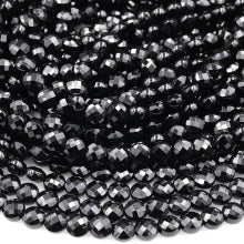 Natural Black Onyx 6mm Faceted Coin Bead Strand - AAA Grade