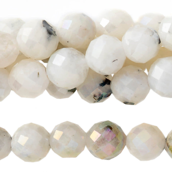 Blue Moonstone Plated Black Dot 6mm Round Faceted - 15-16 Inch