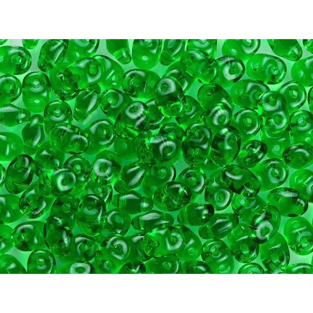 Czech Glass Matubo, 2-Hole SuperDuo Beads 2x5mm, Green  (2.5" Tube)