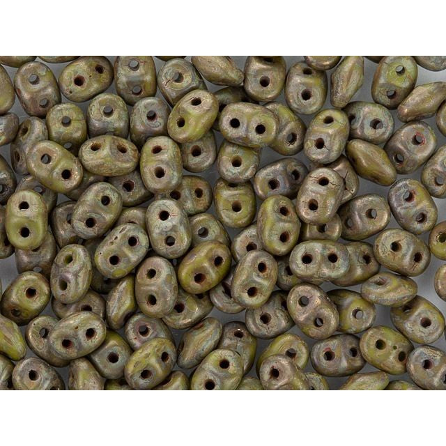 Matubo SuperDuo 2x5mm 2-Hole Opaque Olive Copper Picasso Seed Bead 2.5-Inch Tube