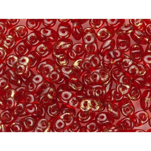 Matubo SuperDuo 2x5mm 2-Hole Marbled Gold Siam Ruby Seed Bead 2.5-Inch Tube