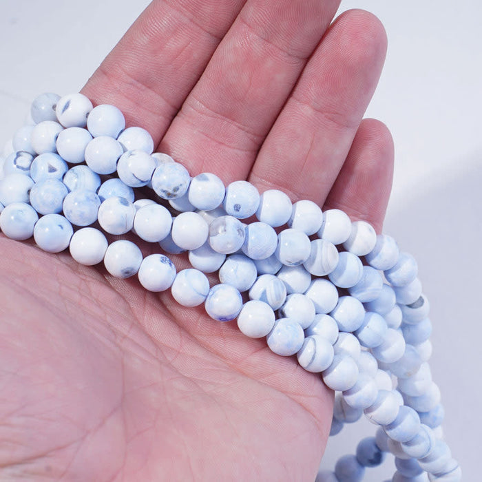 Blue Porcelain Agate  8mm Round - 15-16 Inch