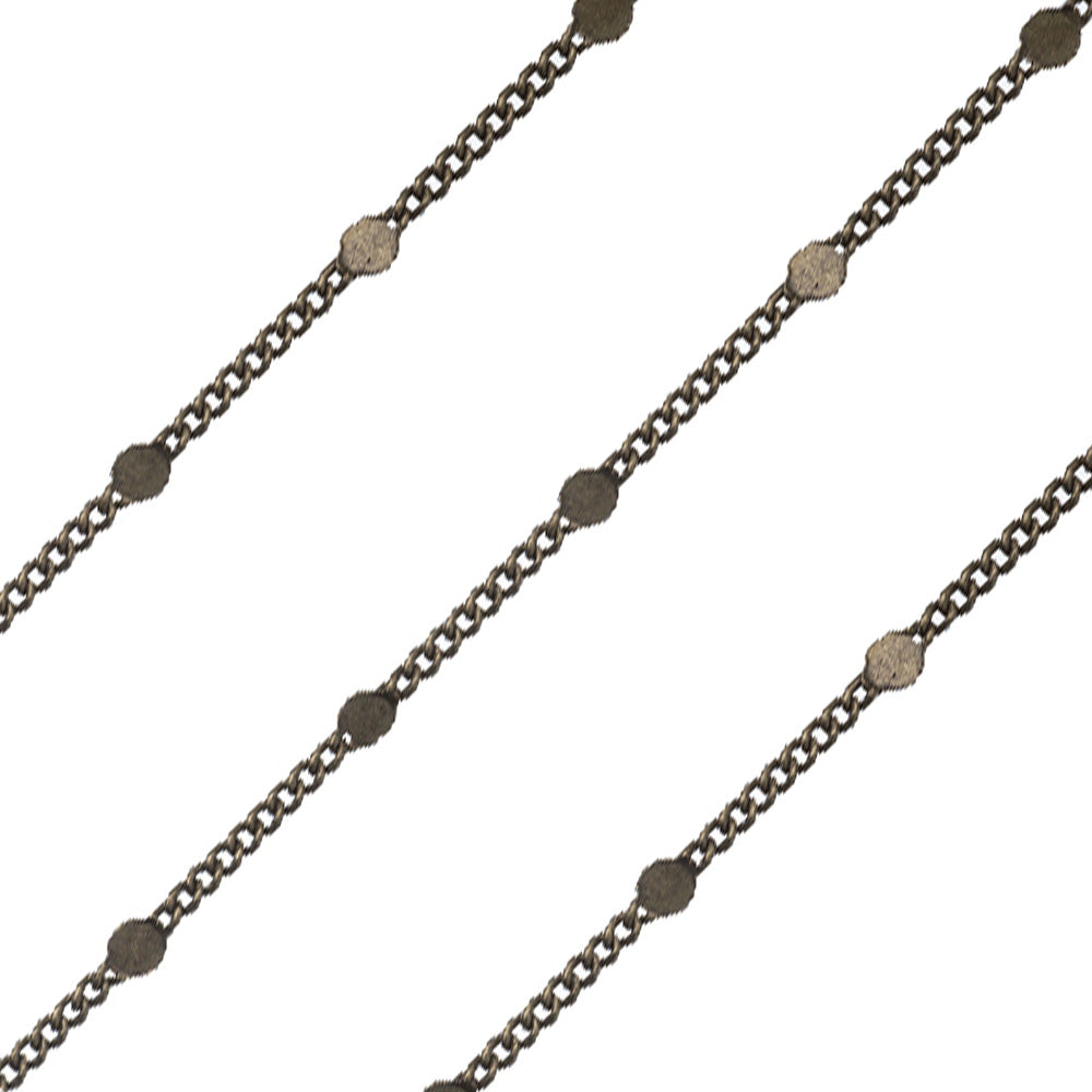 Antiqued Brass Satellite Curb Chain, 2.5mm Links with 2mm Flat Disc, by the Foot