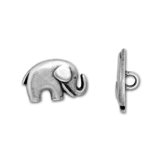 Button, Elephant with Loop on Back 20.5x13mm, Antiqued Silver Plated (1 Piece)