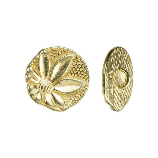 JBB Button, Round with Flower 17mm, Gold Plated (1 Piece)
