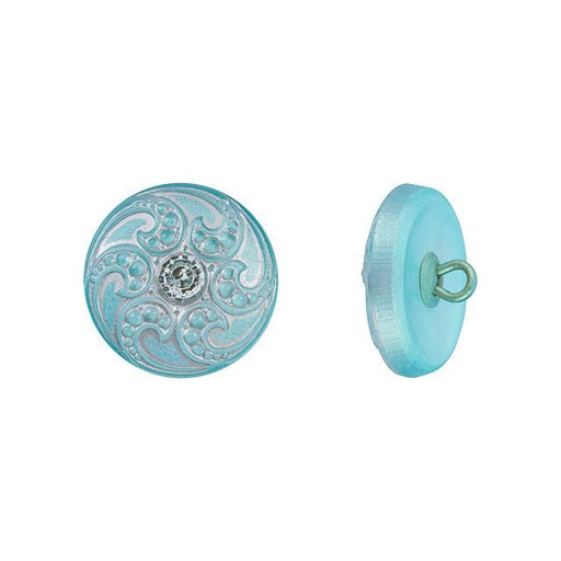 Czech Glass 18mm Round Jewel Spiral Aqua Blue with Silver Wash Glass Button by Raven's Journey