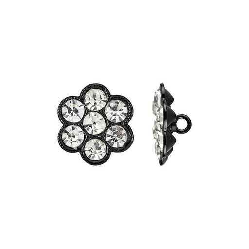 Button, Hexagon with Crystal Rhinestones 14mm, Black Plated (1 Piece)