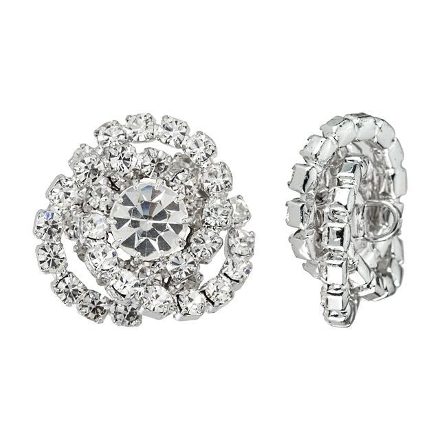 Silver-Plated 24mm Crystal Rhinestone Round Swirl Button (1 Piece)