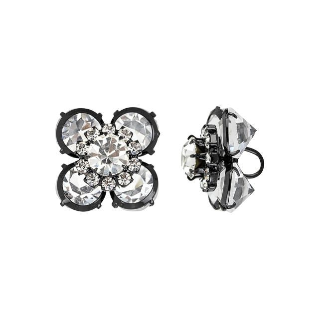 Button, Square with Crystal Rhinestones 19mm, Black Plated (1 Piece)