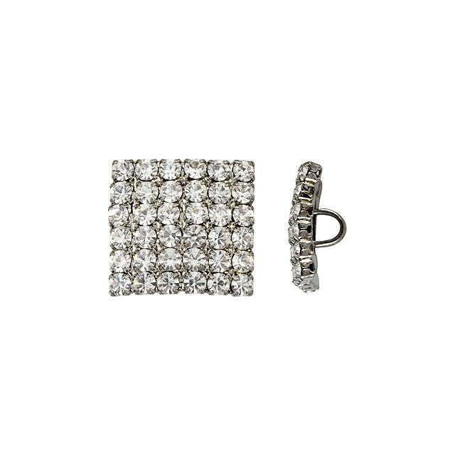 Button, Square with Crystal Rhinestones 15mm, Gunmetal Plated (1 Piece)