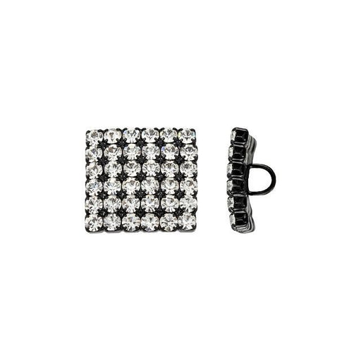 Button, Square with Crystal Rhinestones 15mm, Black Plated (1 Piece)