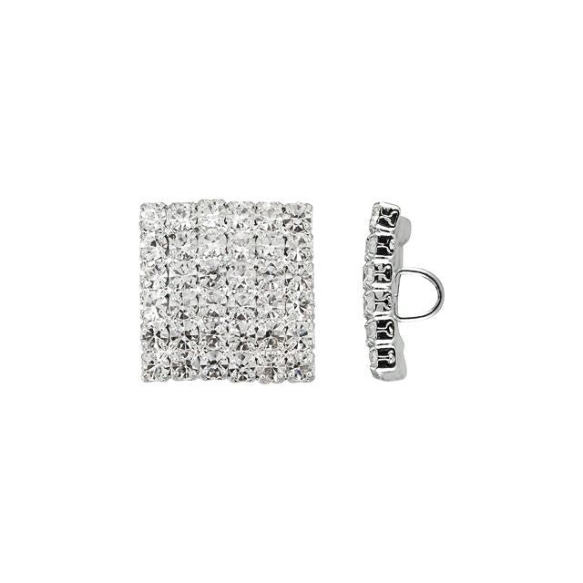 Silver-Plated 15mm Crystal Rhinestone Square Button (1 Piece)