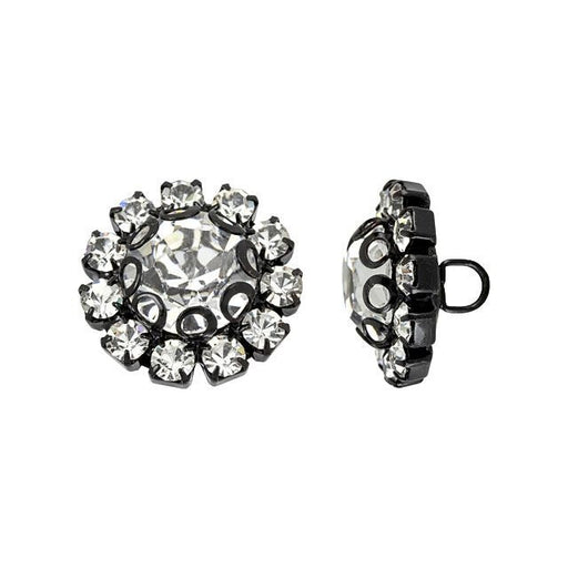 Button, Starburst Flower with Crystal Rhinestones 19mm, Black Plated (1 Piece)