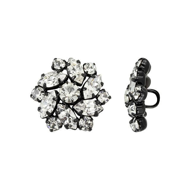 Button, Poinsettia Flower with Crystal Rhinestones 21mm, Black Plated (1 Piece)
