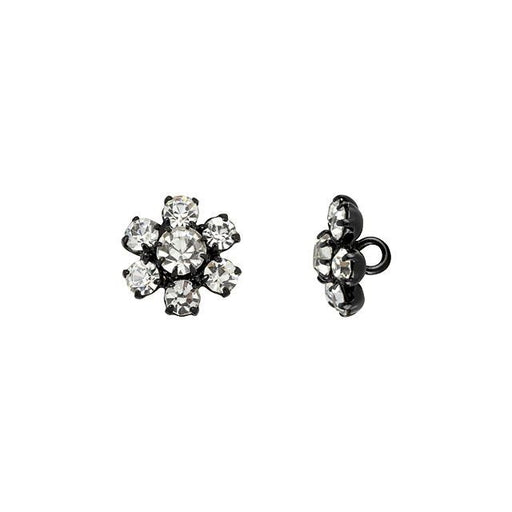 Button, Starburst Flower with Crystal Rhinestones 12mm, Black Plated (1 Piece)