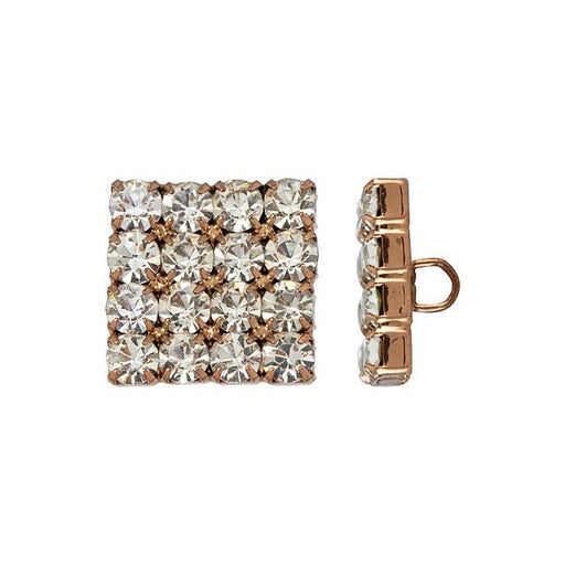 Crystal Button, Square with Crystal Rhinestones 18mm, Antiqued Copper (1 Piece)
