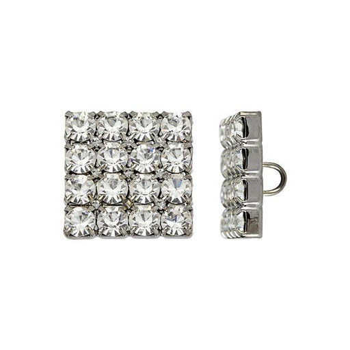 Button, Square with Crystal Rhinestones 18mm, Gunmetal Plated (1 Piece)