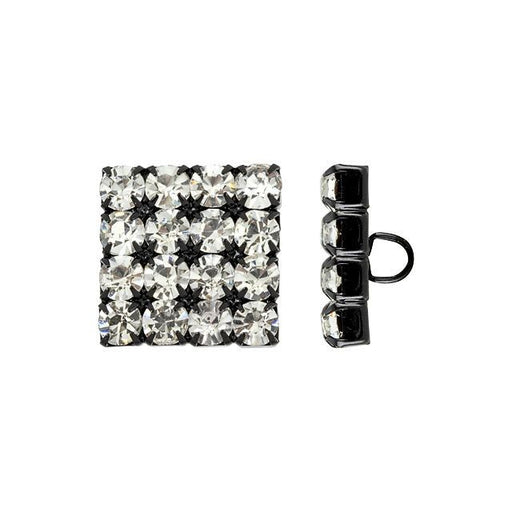 Button, Square with Crystal Rhinestones 18mm, Black Plated (1 Piece)