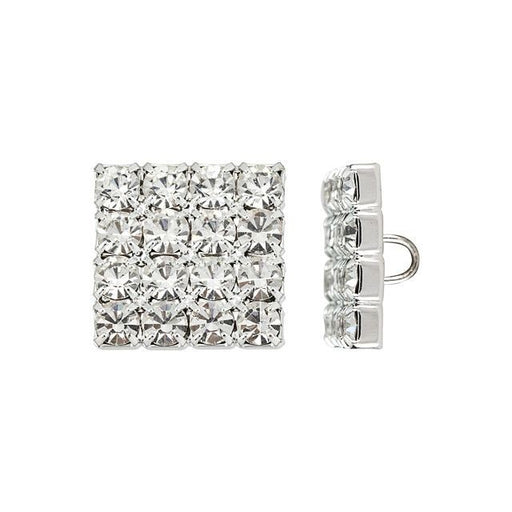Silver-Plated 18mm Crystal Rhinestone Square Button (1 Piece)