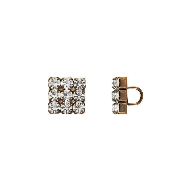 Crystal Button, Square with Rhinestones 10mm, Antiqued Copper (1 Piece)